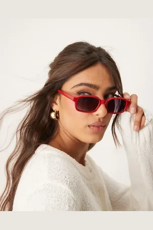 ASOS Gafas de sol rojas con montura rectangular estrecha de