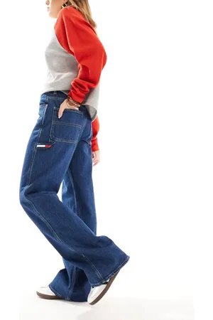 Tommy Hilfiger Vaqueros de talle medio, corte recto holgado y estilo carpintero con lavado oscuro Mia de -Azul