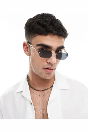 ASOS Gafas de sol doradas rectangulares con montura al aire y lentes ahumadas de