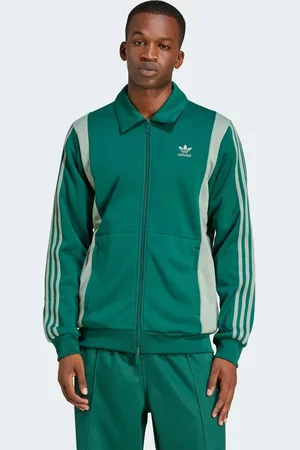 adidas Chaqueta de chándal verde universitario y verde plateado con detalle de panel Adicolor de