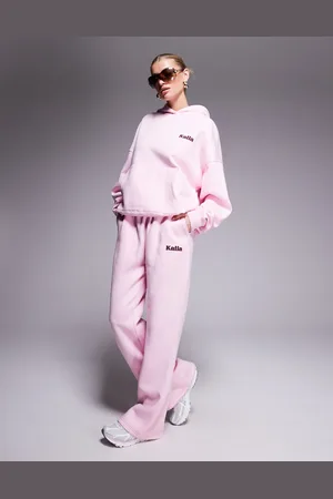 Kaiia Joggers rosa pastel de pernera ancha con logo en contraste de (parte de un conjunto)