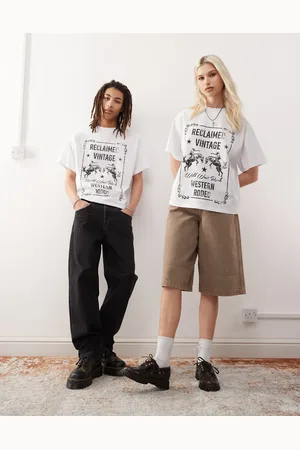 Reclaimed Camiseta blanca extragrande unisex con estampado gráfico de estilo wéstern de rodeo de