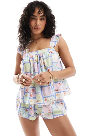 Cotton On Set de top de tirantes de estilo babydoll con de tejido liso de Cotton On-Blanco