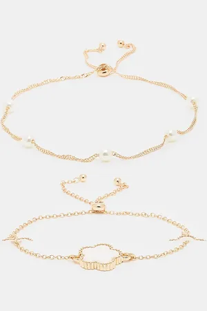Aldo Pack de 2 pulseras doradas con detalles de tréboles y perlas Luckyflower de