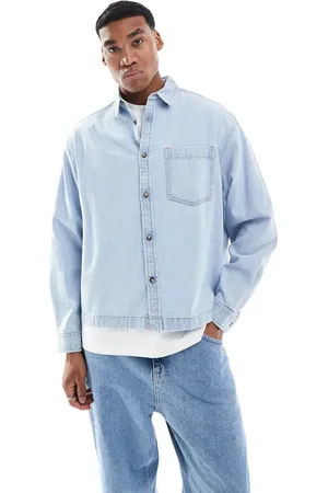 ASOS Camisa vaquera corta azul claro de corte cuadrado extragrande de