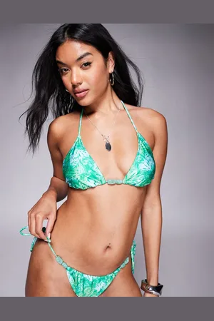 Candypants Top de bikini triangular con estampado abstracto y detalle de cuentas de
