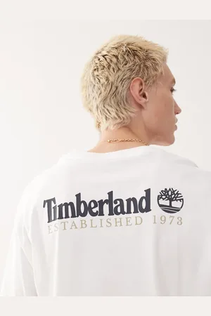 Timberland Camiseta blanco hueso extragrande con logo en la espalda de