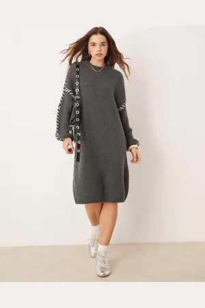 VILA Vestido corto gris estilo jersey con pespuntes en contraste de punto de