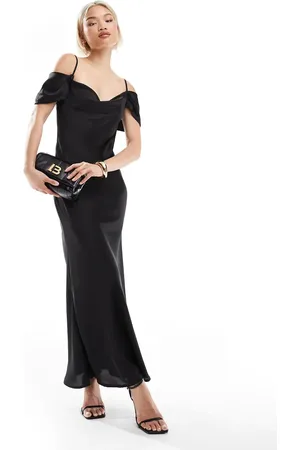 New Look Vestido semilargo con escote Bardot de satén de