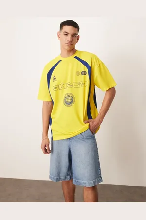 ASOS Camiseta amarilla extragrande con estampado gráfico deportivo y diseño de paneles de -Amarillo