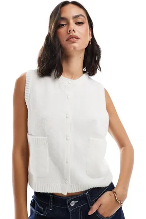 ASOS Chaleco color con bolsillos de parche de punto mullido de -Blanco