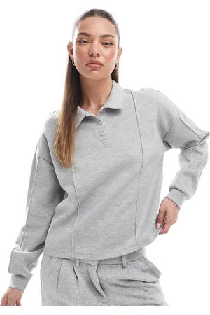 VERO MODA Top gris claro jaspeado con cuello tipo polo de punto liso de (parte de un conjunto)
