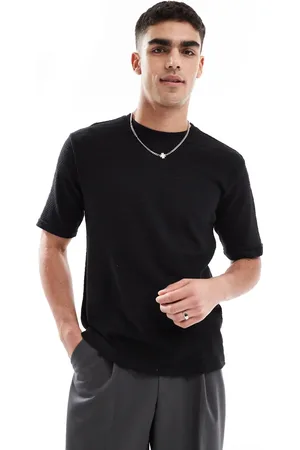 Only & Sons Camiseta negra de punto texturizado de