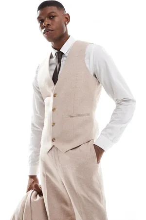 ASOS Chaleco de traje claro de corte slim de tweed de mezcla de lana de