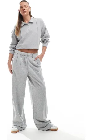 VERO MODA Pantalones gris claro jaspeado de pernera ancha de punto liso de (parte de un conjunto)