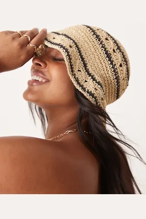 ASOS Sombrero de pescador a rayas de croché de paja de -Neutro