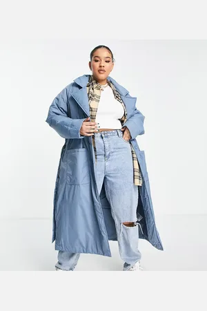 ONLY Gabardina larga acolchada con lazada en la cintura de