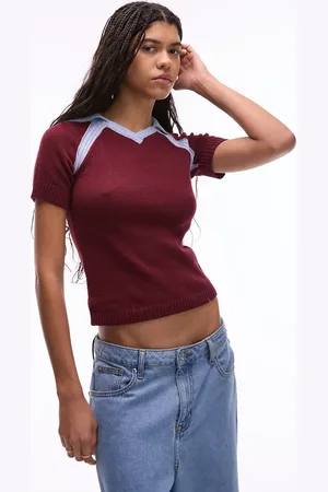 Topshop Polo burdeos y azules de estilo fútbol de punto de