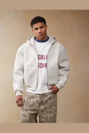 ASOS Sudadera gris jaspeado de corte cuadrado extragrande con capucha y cremallera de tejido grueso efecto neopreno de