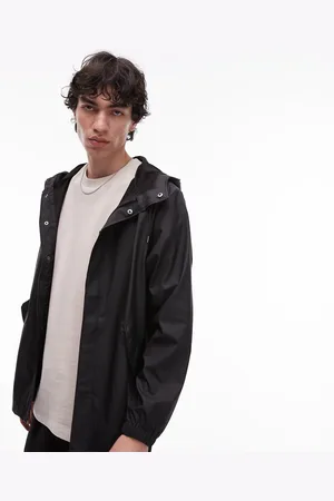 Rains Chaqueta negra impermeable con abertura en la parte trasera 18010 de
