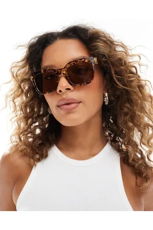 Pieces® Gafas de sol marrones efecto carey rectangulares de -Marrón