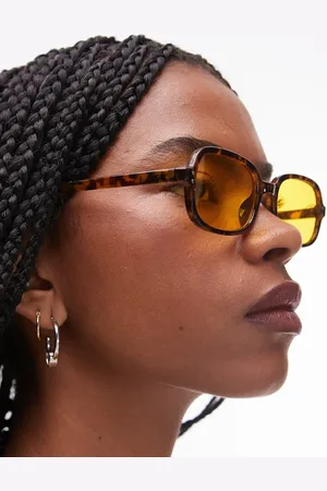 Topshop Gafas de sol marrón claro efecto carey redondas con lentes amarillas Madeira de -Multicolor