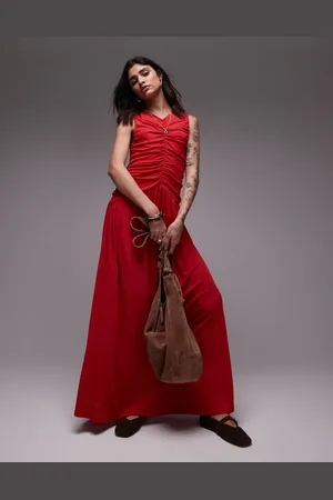 Topshop Vestido largo fruncido con caída de