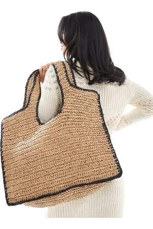 ASOS Bolso tote extragrande con ribetes en contraste de croché de paja de -Verde
