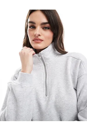Cotton On Sudadera gris claro jaspeado extragrande clásica con media cremallera de felpa de Cotton On (parte de un conjunto)