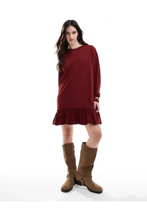 Miss Selfridge Vestido estilo camiseta de manga larga con detalle de volantes de popelina de -Blanco