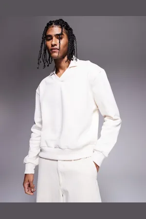 ASOS Sudadera blanca de corte cuadrado extragrande con cuello tipo polo de tejido grueso de -Blanco