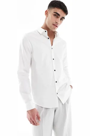 ASOS Camisa de vestir blanca de corte estándar de sarga fácil de planchar de