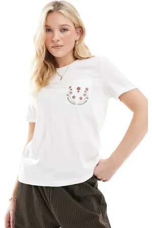 ONLY Camiseta blanca con bordado floral de -Blanco