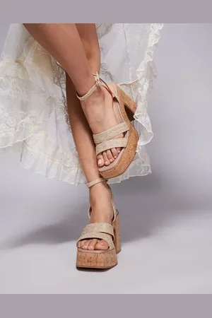 South Beach Sandalias beis de rafia con tacón de corcho de -Neutro