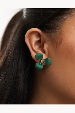 Accessorize Pendientes de botón verdes con diseño floral de esmalte de
