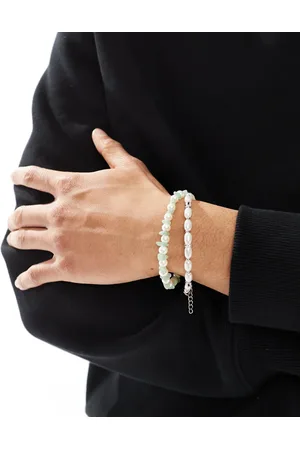 ASOS Pack de 2 pulseras color con fragmentos de cuentas jade y perlas de imitación de -Blanco