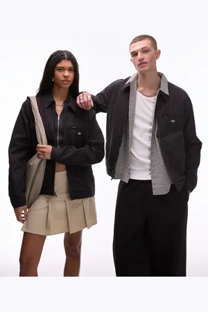 Dickies Chaqueta negra de estilo pintor con raya diplomática blanco hueso de