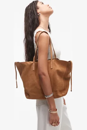 MANGO Bolso tote de hombro de ante de