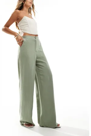 ASOS Pantalones de sastre caquis de pernera recta holgada de mezcla de lino de -Verde