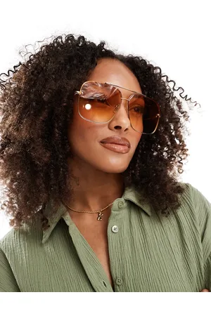ASOS Gafas de sol de estilo aviador con montura metálica y lentes marrones de
