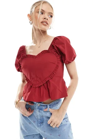 The Frolic Top corto con mangas abullonadas, volantes, sobrefalda y detalle de corazón exclusivo de (parte de un conjunto)
