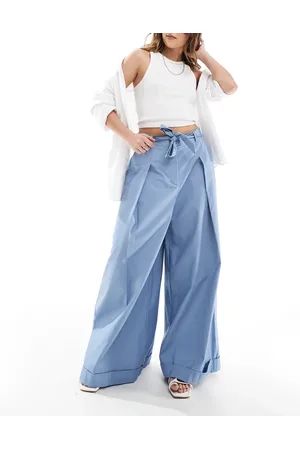 ASOS Pantalones azules de pernera muy ancha con cinturón anudado de -Negro