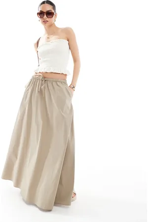 ASOS Falda midi acampanada con lazada en la cintura de algodón de -Verde