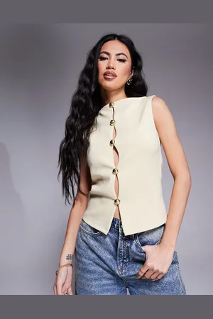 ASOS Chaleco amarillo crema de tejido entrelazado con botones dorados de metal de (parte de un conjunto)