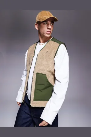 Ralph Lauren Chaleco caqui y verde con logo de borreguito efecto sherpa Icon de -Marrón