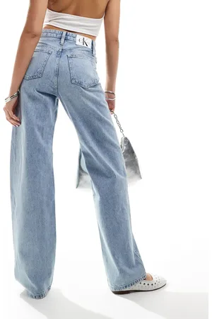 Calvin Klein Vaqueros con lavado claro de corte suelto y talle alto de -Azul