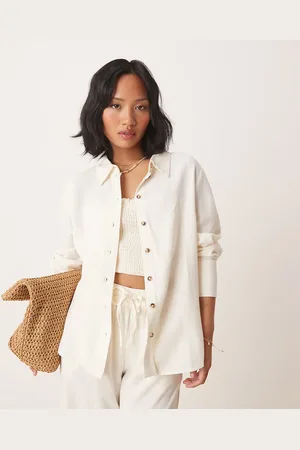 JDY Camisa blanca holgada de lino de (parte de un conjunto)