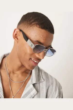 ASOS Gafas de sol plateadas y negras rectangulares de metal con lentes azules de