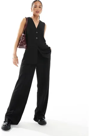 VERO MODA Pantalones negros de pernera ancha de crepé de punto de (parte de un conjunto)
