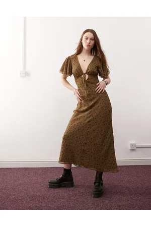 Reclaimed Vestido de tarde largo con floral, abertura y ribetes de encaje de -Multicolor